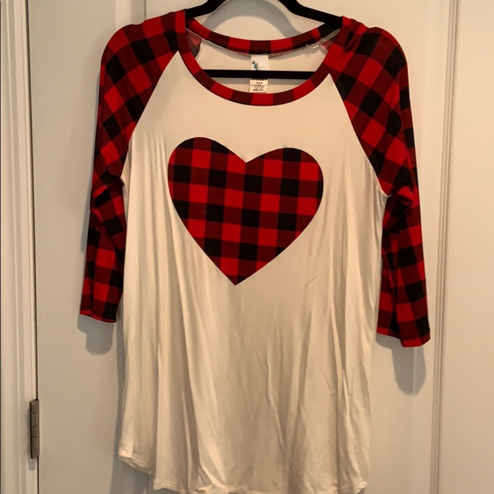 Brenda’s top with plaid heart detail Size M